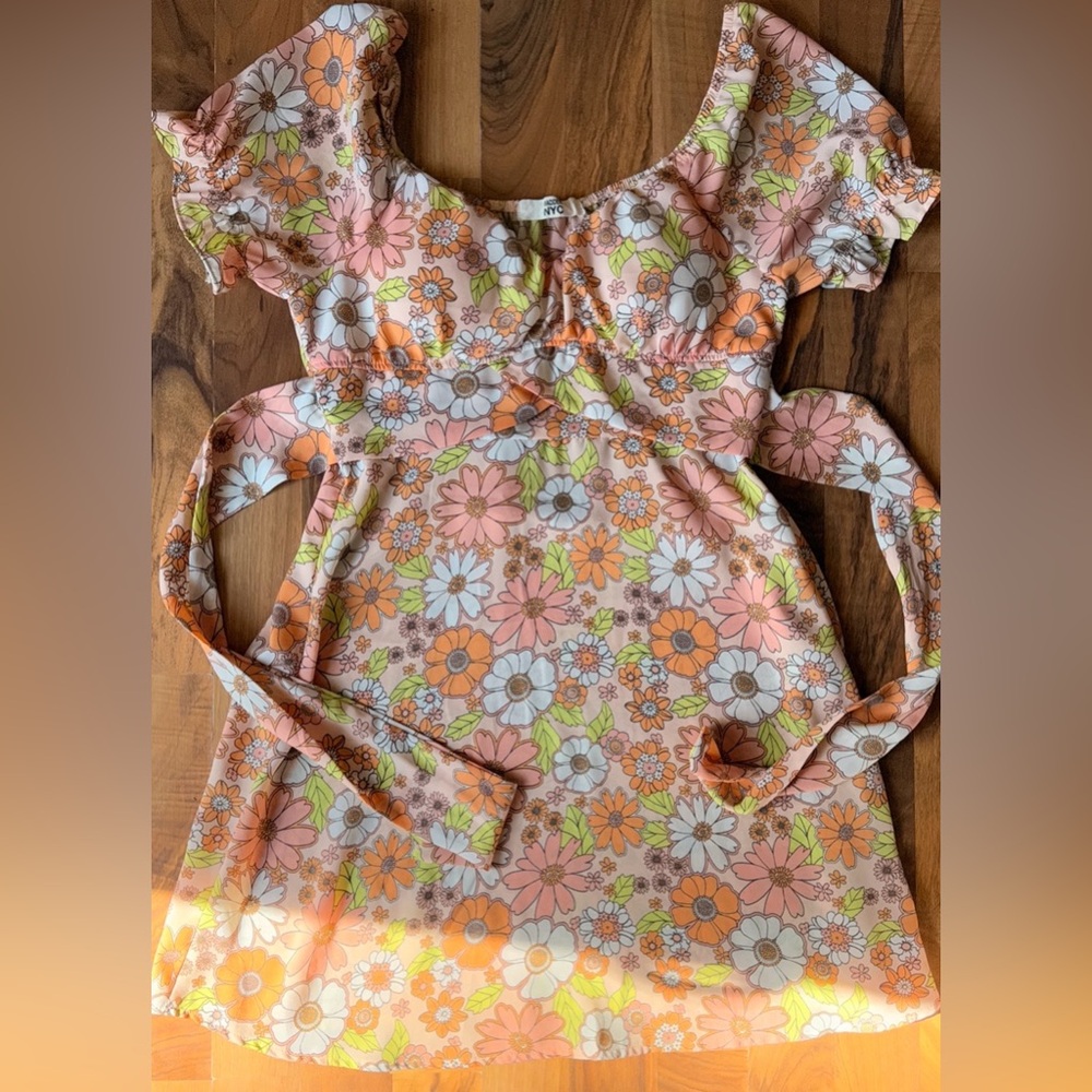 NYC Floral Kids Dress in Pink, Orange, and Green
